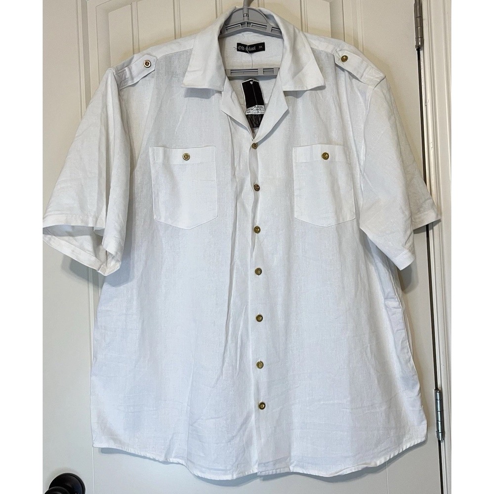 Men's White Old Skool Linen Blend Shirt Shoulder Straps Button Down Size 3X